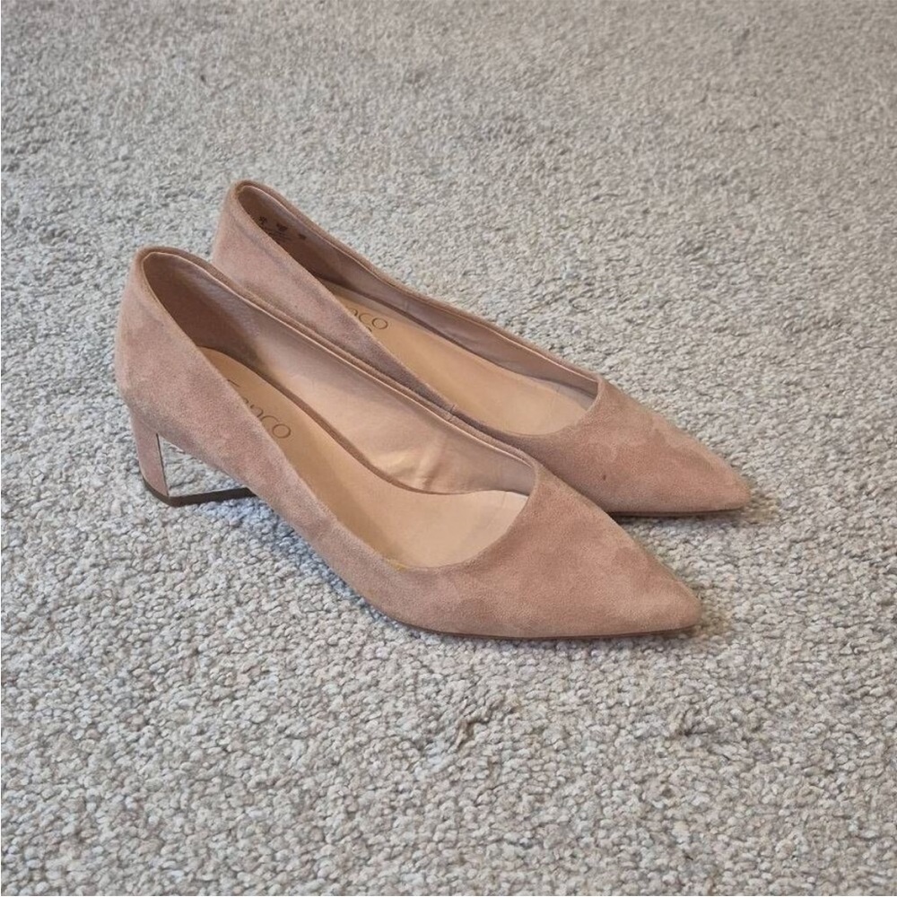 Franco Sarto Pointed Suede Mid-Heels in Nude Blush